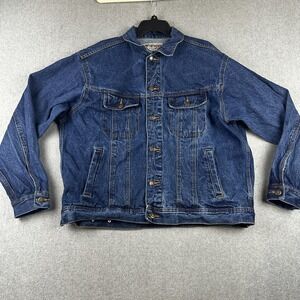 Wrangler Denim Jacket Mens XL Blue Rugged Wear Rodeo Work Western Trucker Coat